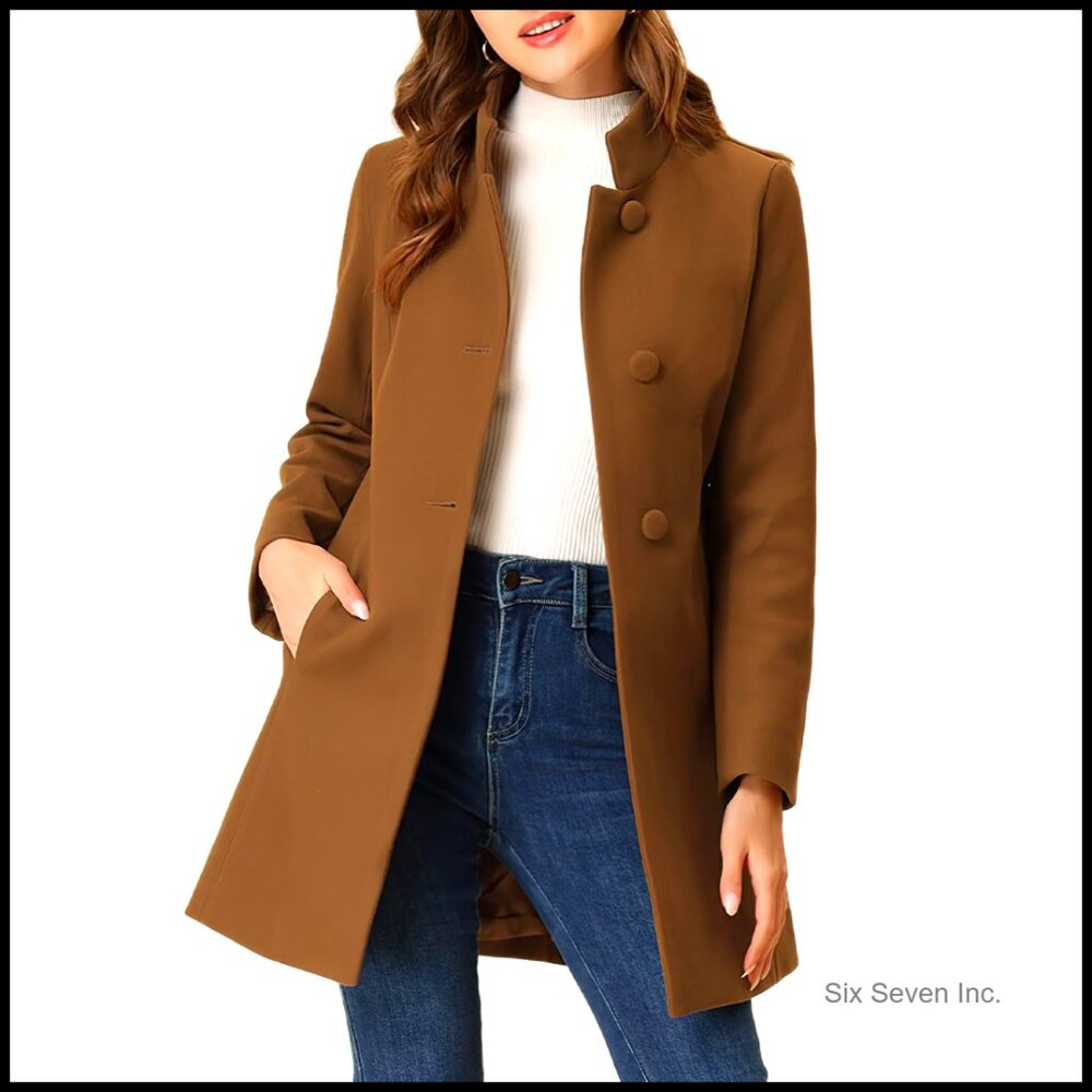 Wool Pea Coat Blazer Slim Fit Mid-Length With Pockets Back Slit
